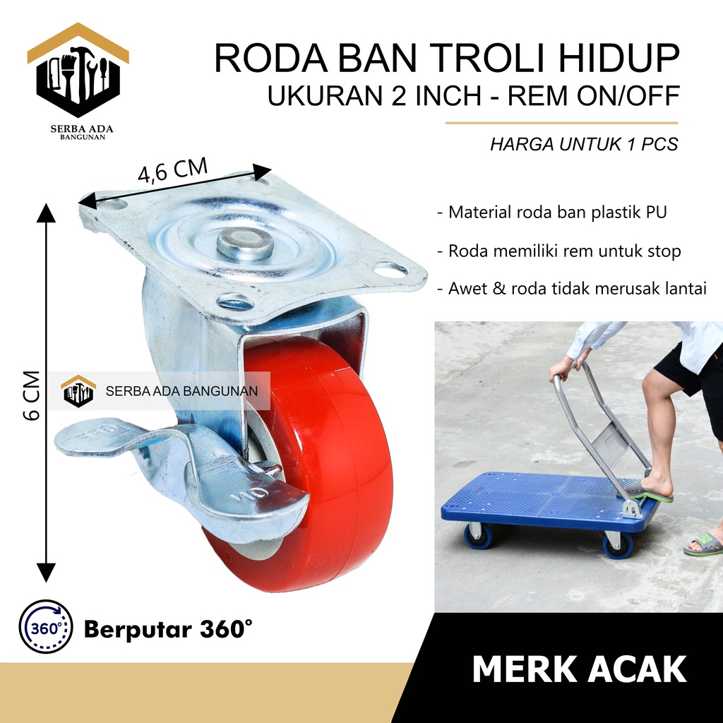 Roda Kastor Plate Pvc Nylon Hidup 2 inch, Caster SKK 2 inch. Troly Troley Etalase (1 pcs)