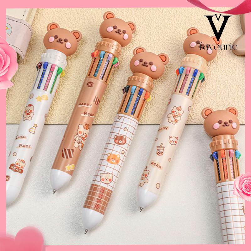 COD1pc Pulpen Mekanik 10 Warna Warni Rectractable Pen Color Motif Kartun Lucu Bear Grid Kotak Aesthetic Bolpoin Alat Tulis Sekolah-FA