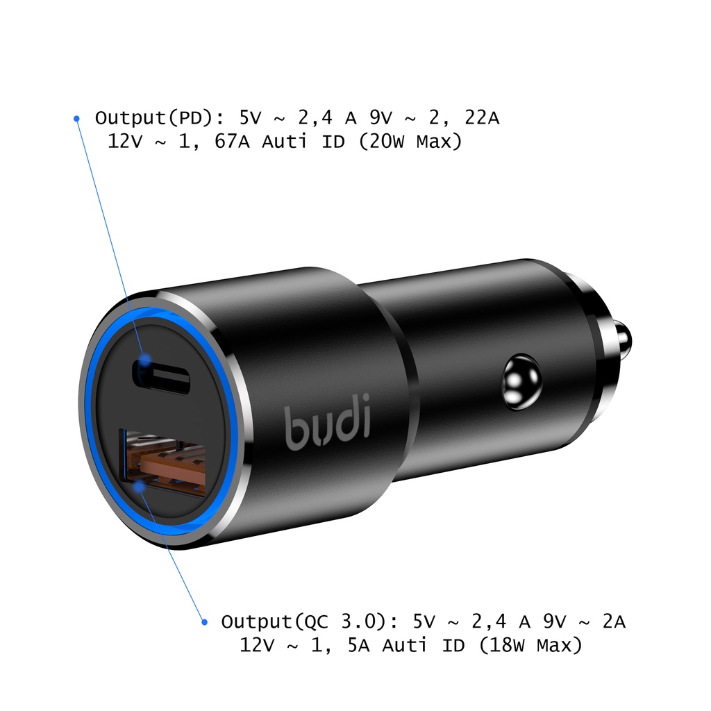 Car Charger Tipe IDO Fast Charge 1 Port Kabel USB Quick Charger 3.0 18W + 1 Port PD USB-C 20W Output Saver Aksesoris Mobil - TC 501