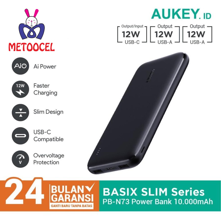 Powerbank 10.000mAh Aukey PB-N73 Basix Slim Power bank USB Type-C
