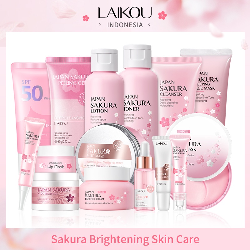 LAIKOU Sakura Serum Meremajakan Kulit Cream Pelembab Toner Meringankan Bintik Perawatan Kulit