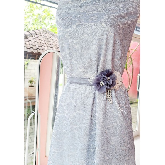 Kiara Flowers Belt Grey | | Belt Lepas Pasang | Payet Pinggang | Sabuk Payet | Belt Payet | Belt Pin