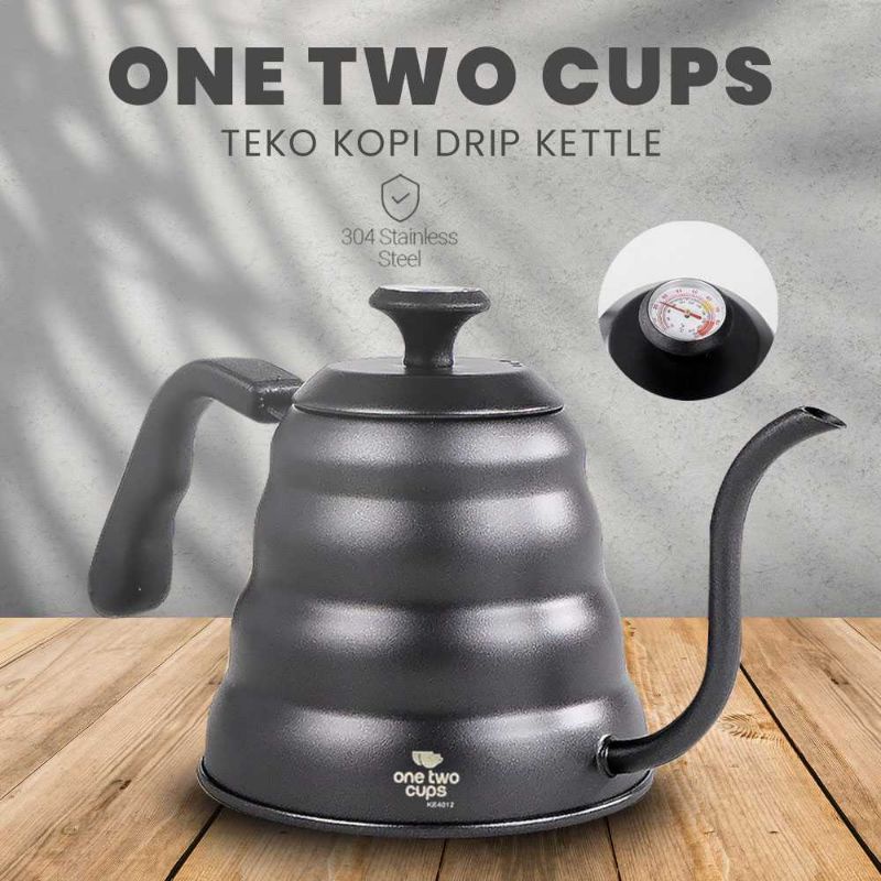 One Two Cups Teko Kopi Maker Pot Drip Kettle with Thermometer - KE4012 1200ml hitam 1.2 liter