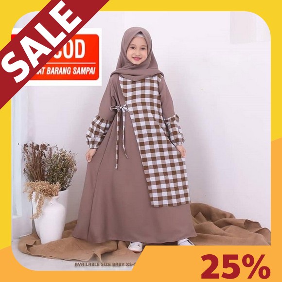 Syalu Set Gamis Rayya Ruffle Anak Murah Usia 1-2 Tahun Bahan Rayon Polos Terbaru Olive Gamis Anak Pe