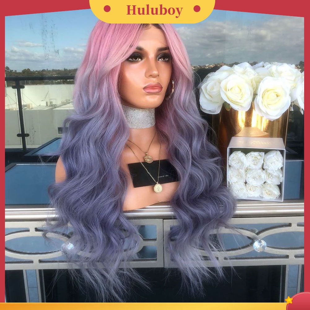 Wig Rambut Palsu Panjang Keriting Warna Gradasi Untuk Cosplay Wanita