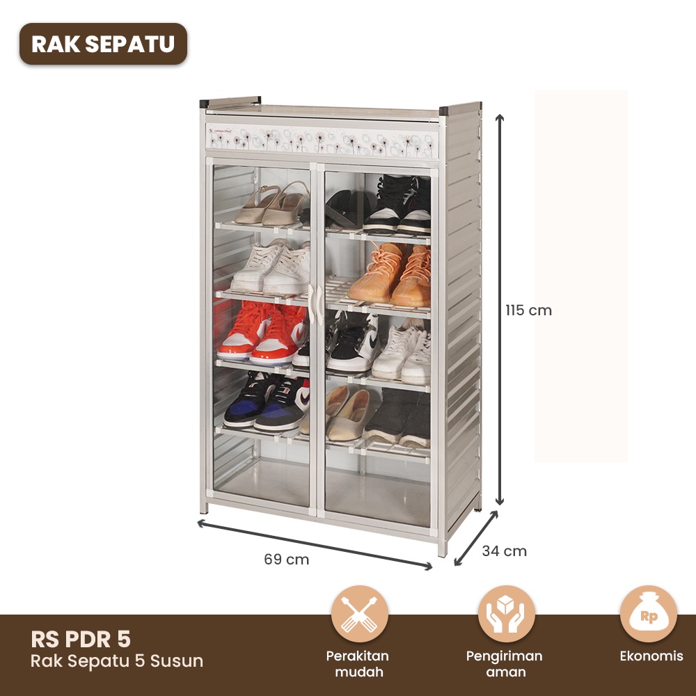 Lemari Rak Sepatu Sandal 5 Susun Aluminium Besar