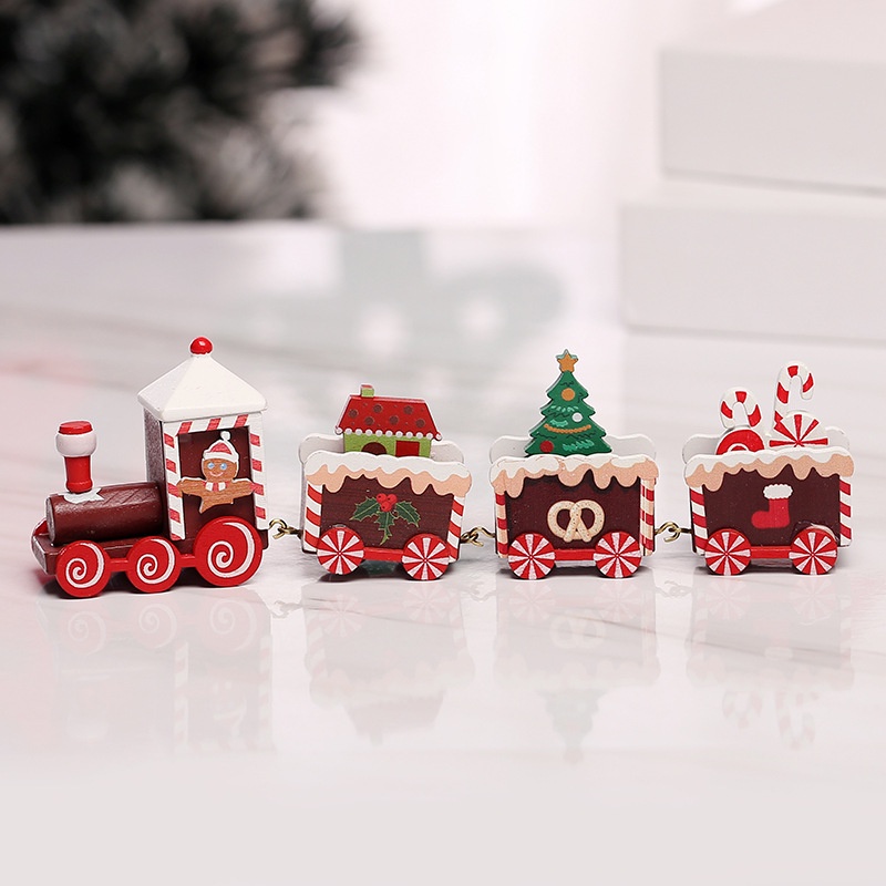 Mainan Anak Kereta Kayu Motif Snowman Santa Christmas Dekorasi Natal Hadiah Natal