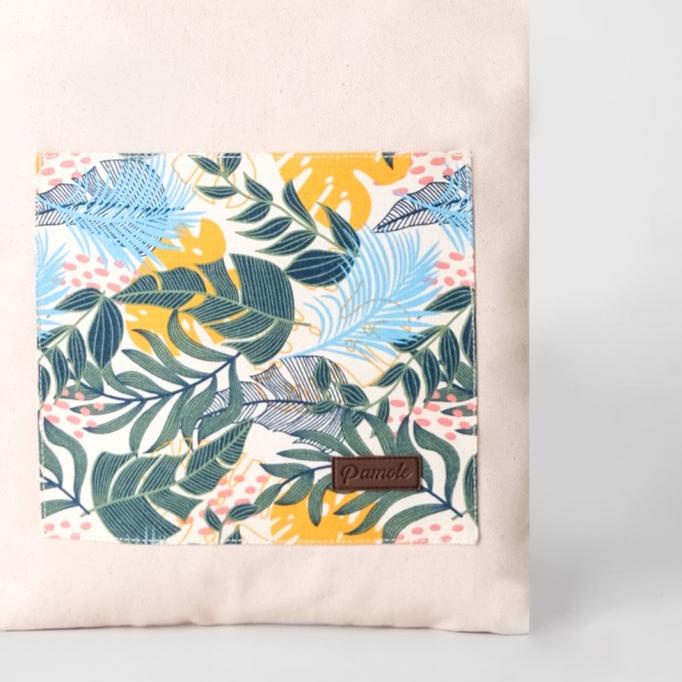 Pamole - Tote Bag Bahan Kanvas Penutup Resleting - Teka Tropical