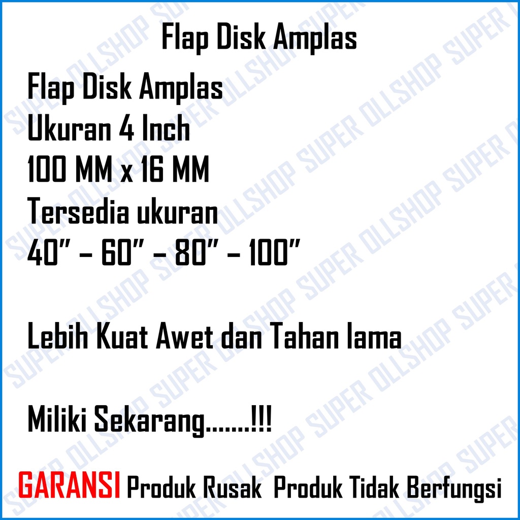 Amplas Flap Disc 4 inch Mata Gerinda Sander Tumpuk / Amplas Susun 4&quot; / FLAP DISC 100x16mm Grid 40-400 Mata Batu Gerinda atau Grinda Kertas Amplas Susun Bulat