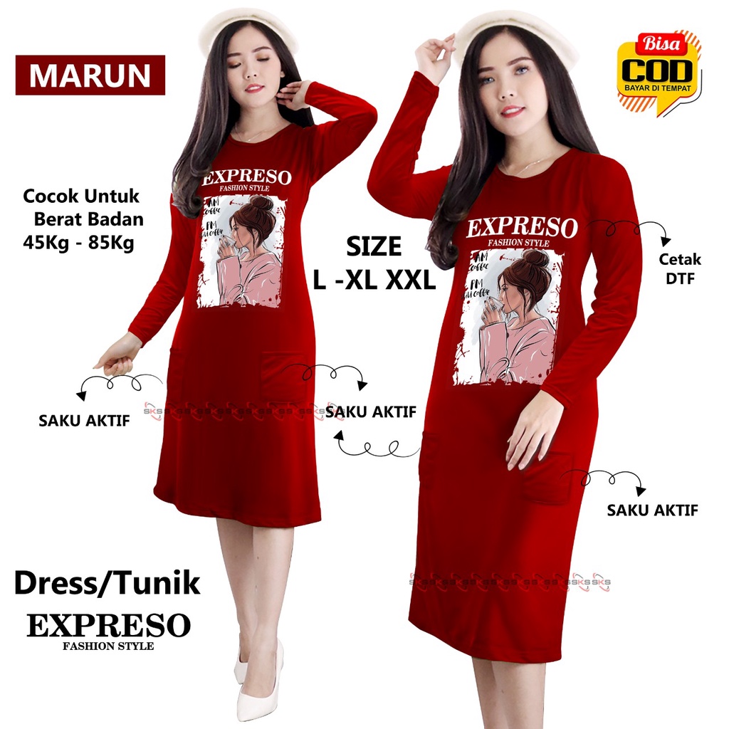 Tunik Wanita Long Drees EXPRESO TM 00092B BISA COD &amp; Gratis Ongkir Tunic Bahan Fleece terry dewasa Daster santai Perempuan Santai Tidur Selutut Daster ABG Dewasa Kekinian Terbaru Terlaris Paling Tren Cewek Wanita