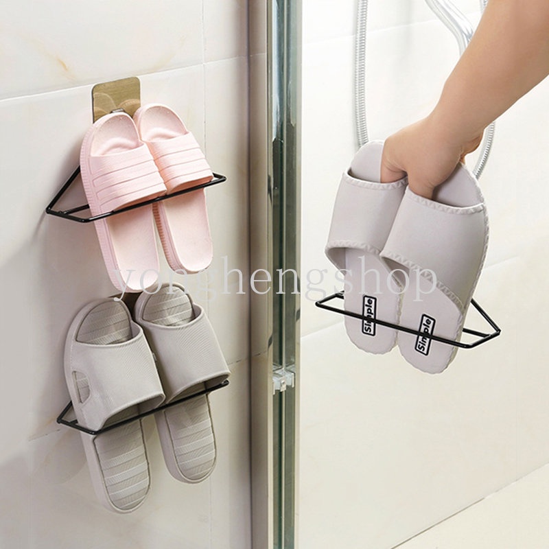 Hiasan Dinding Segitiga Rak Penyimpanan Sepatu Rak Besi Tempa Pukulan Gratis Rak Sepatu Sandal Holder Kamar Mandi Supply