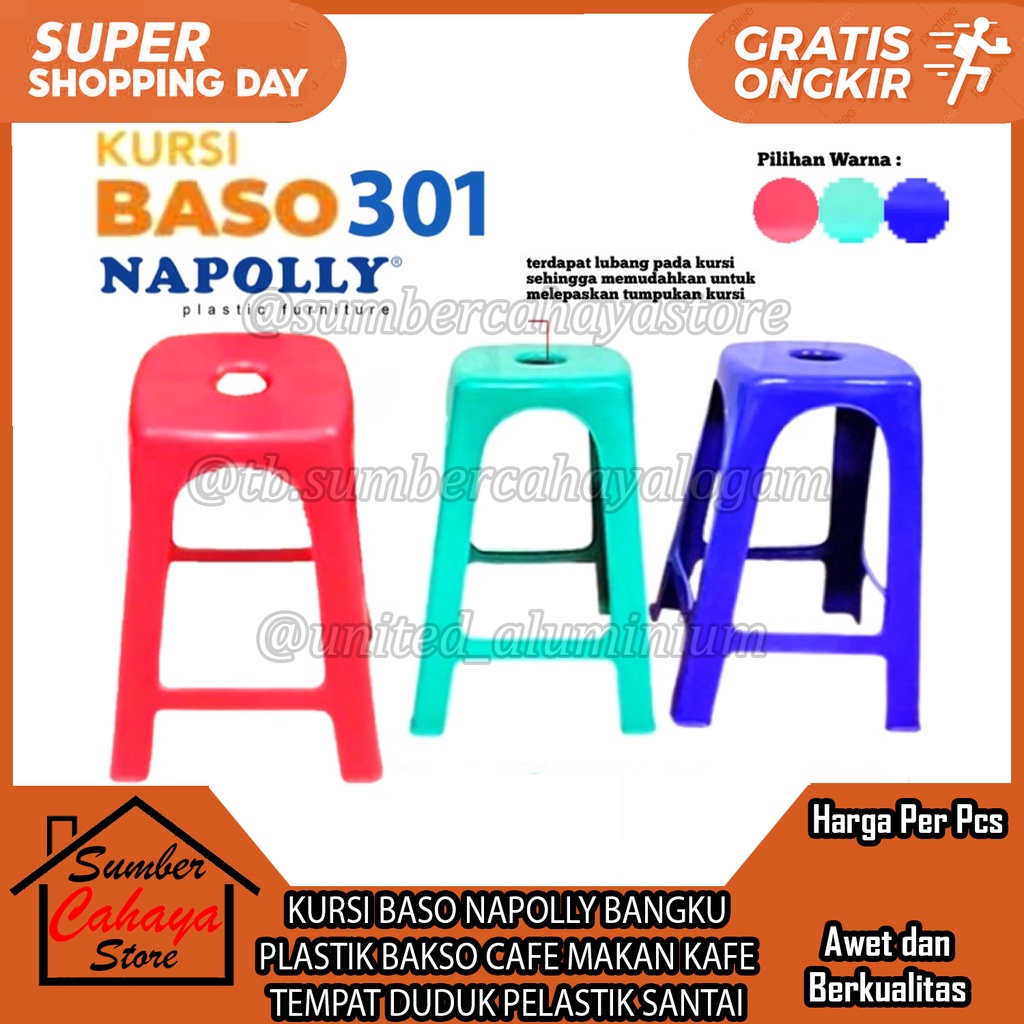 KURSI BASO BAKSO 301 NAPOLLY PLASTIK PELASTIK BANGKU TENDA KANTIN TEMPAT DUDUK MAKAN SANTAI TERAS WA