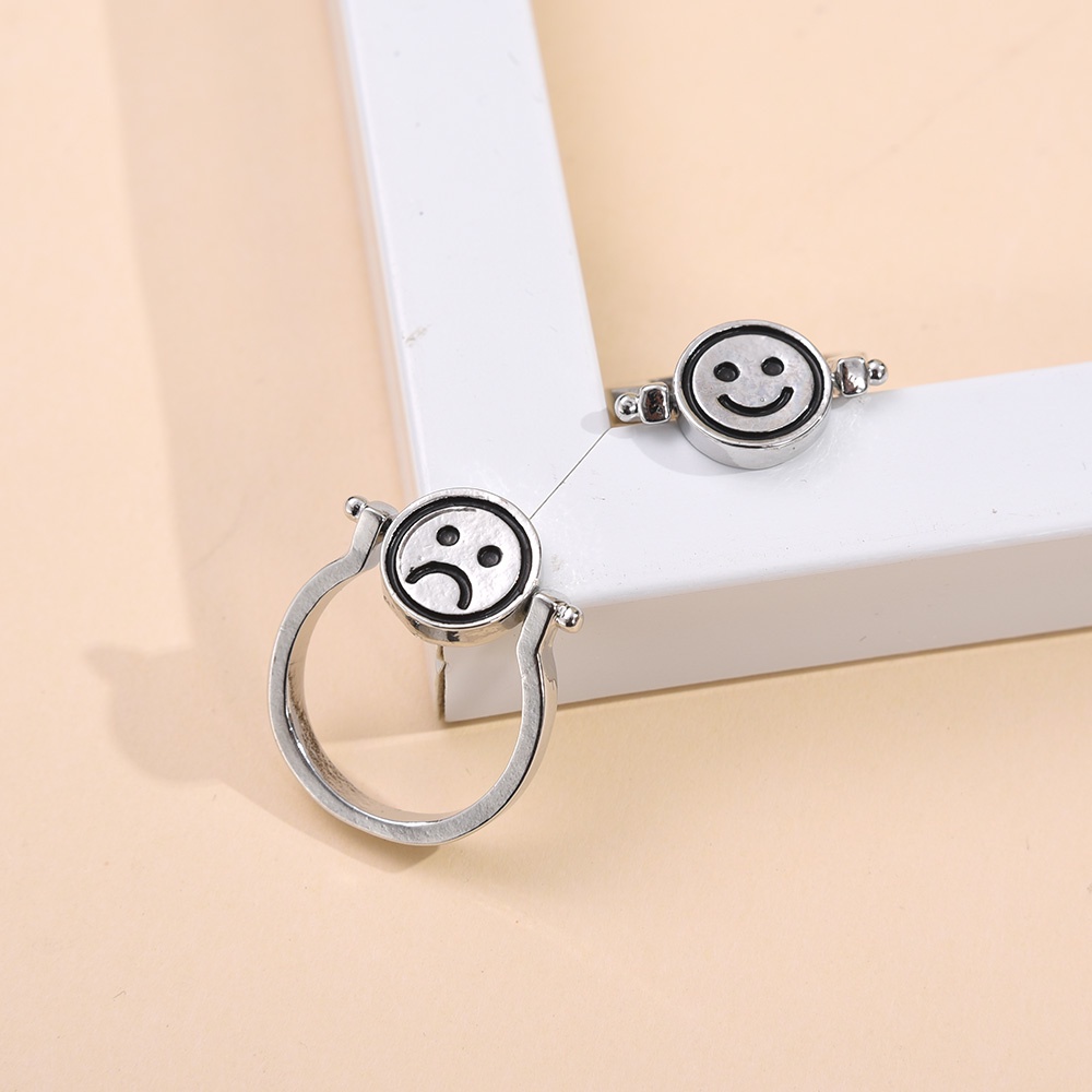 Fashion Perhiasan Wanita Wanita Elegan Wanita Retro Sederhana Jari Cincin Sederhana Indah Hadiah Lucu Rotatable Smiley Sad Face Double Faced Party Rings