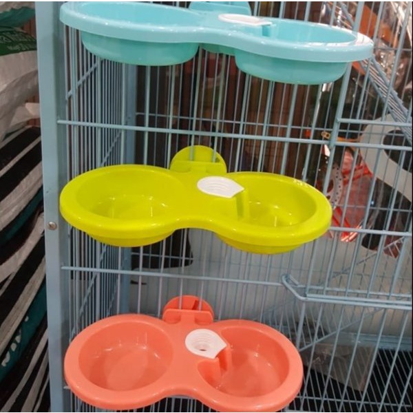 Tempat Makan Kucing Jepit Gantung Double Pet Bowl Double Model Gantung
