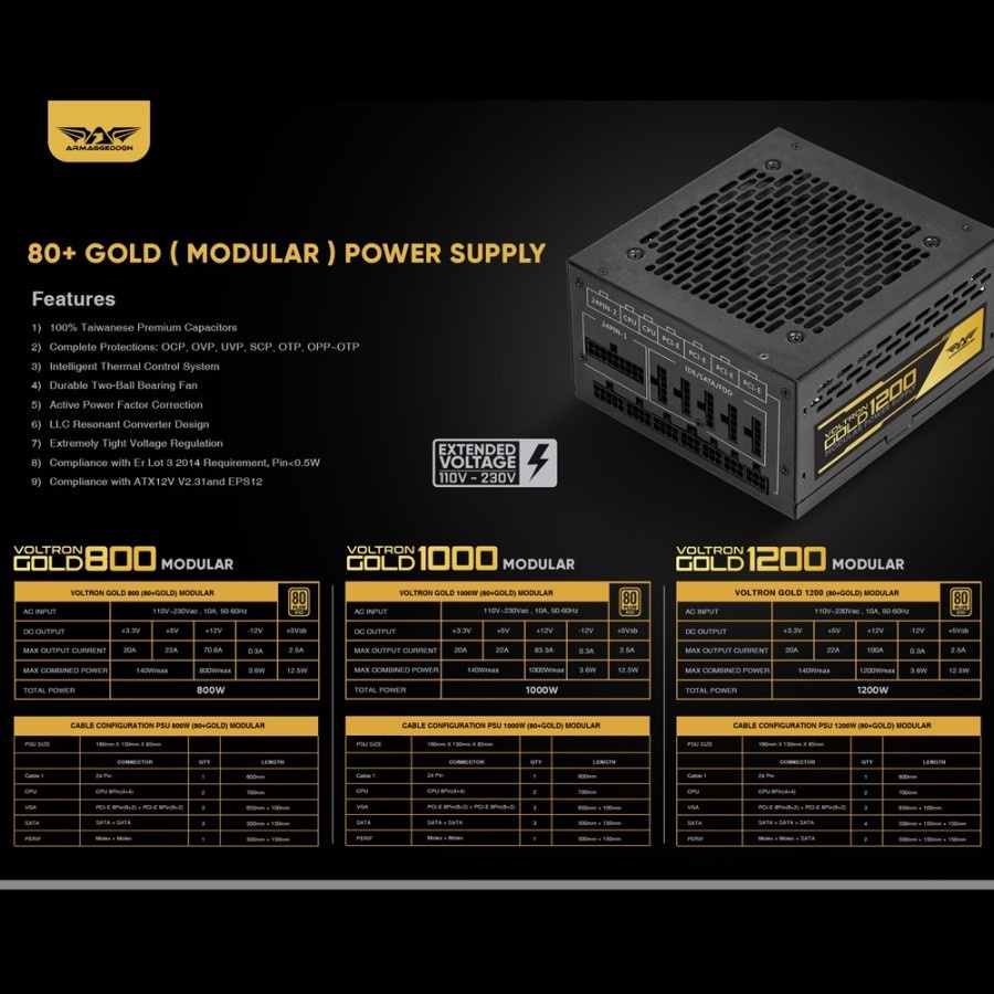 Power Supply Armaggeddon Voltron Gold 1200 Modular PSU 80+ Gold