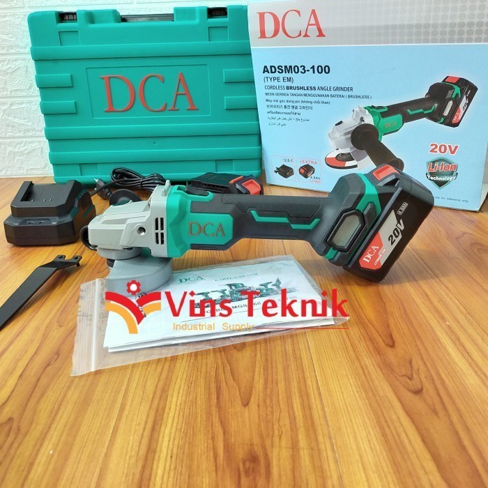 Cordless Angle Grinder Mesin Gerinda 4 Inch Baterai Dca Adsm03-100