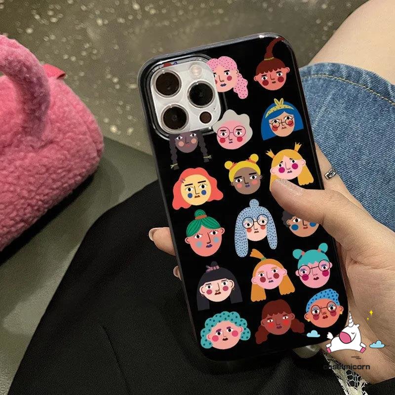 IPHONE Casing Ponsel Kompatibel Untuk Iphone11 14 13 12 Pro Max XR 7Plus 8Plus 78 14 Plus X XS Max SE 2020 Ins Fashion Kreatif Kartun Avatar Lucu Glossy Halus Lembut Tpu Hitam Penutup Belakang