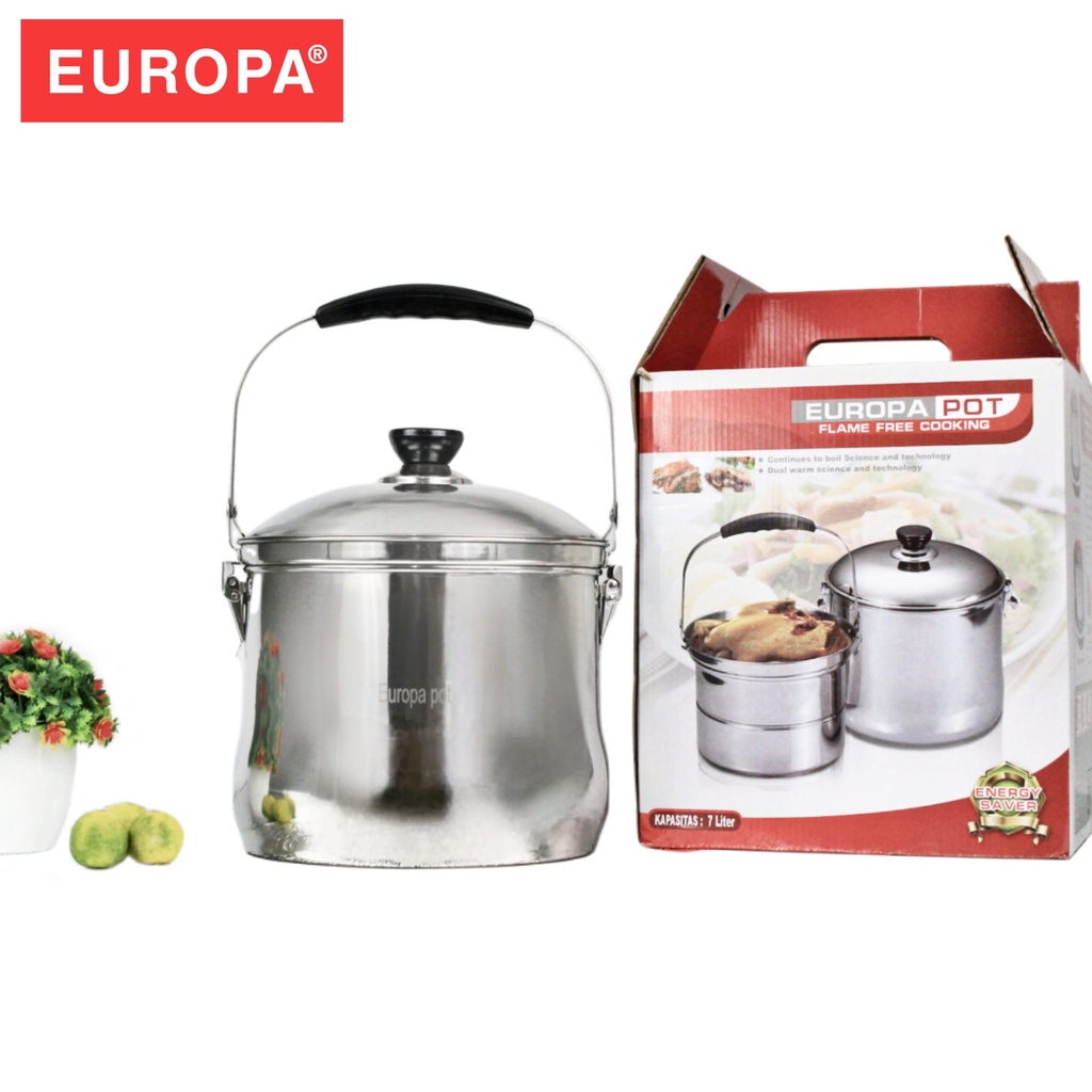 ORIGINAL EUROPA POT 7 Litter Panci Set Ajaib Magic Save Cooker Stainless Steel Serbaguna Double Pot 