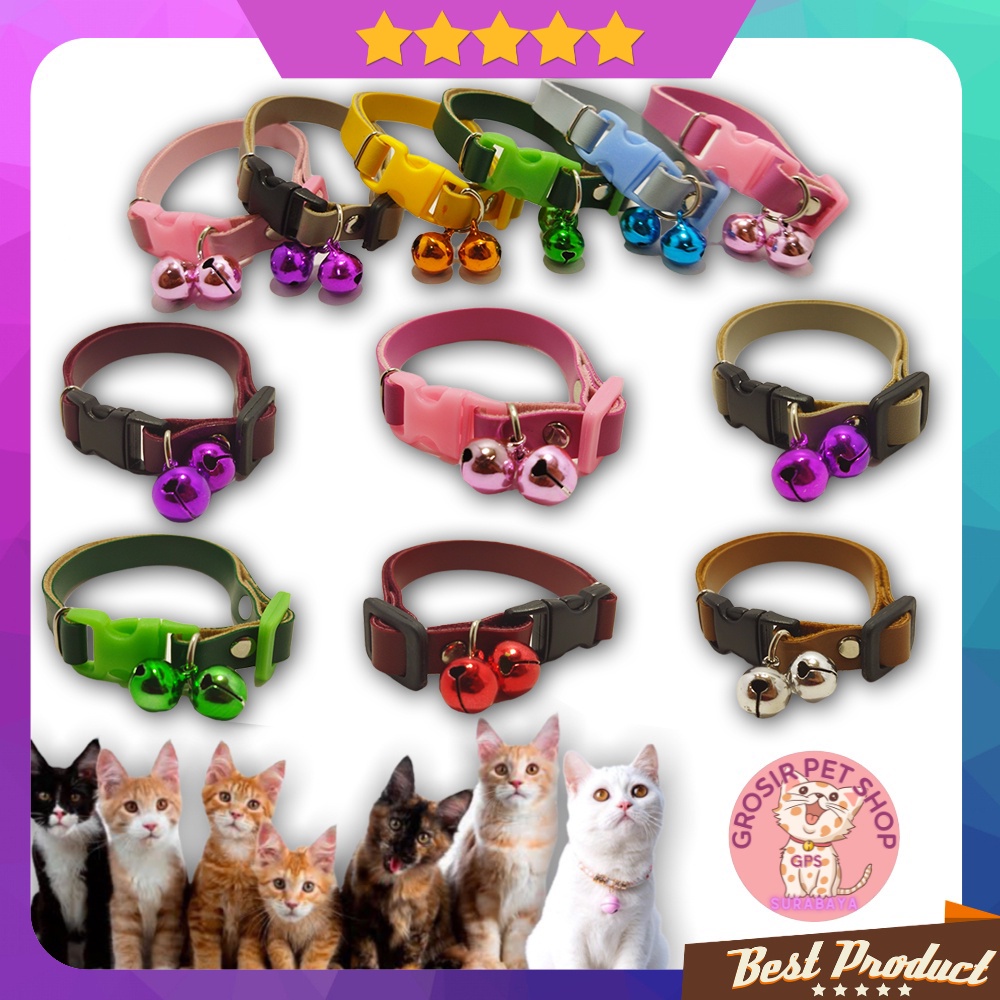 Kalung kucing kitten anjing kelinci premium bahan kulit liontin isi 2 12 mm ecer grosir aksesoris hewan peliharaan