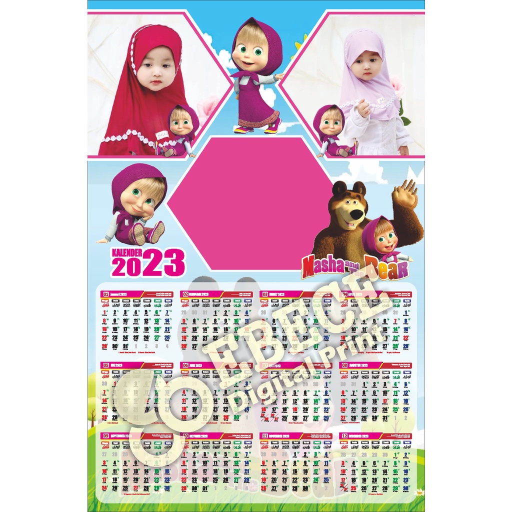 

[FREE DESIGN] KALENDER DINDING Masha and the Bear 2023
