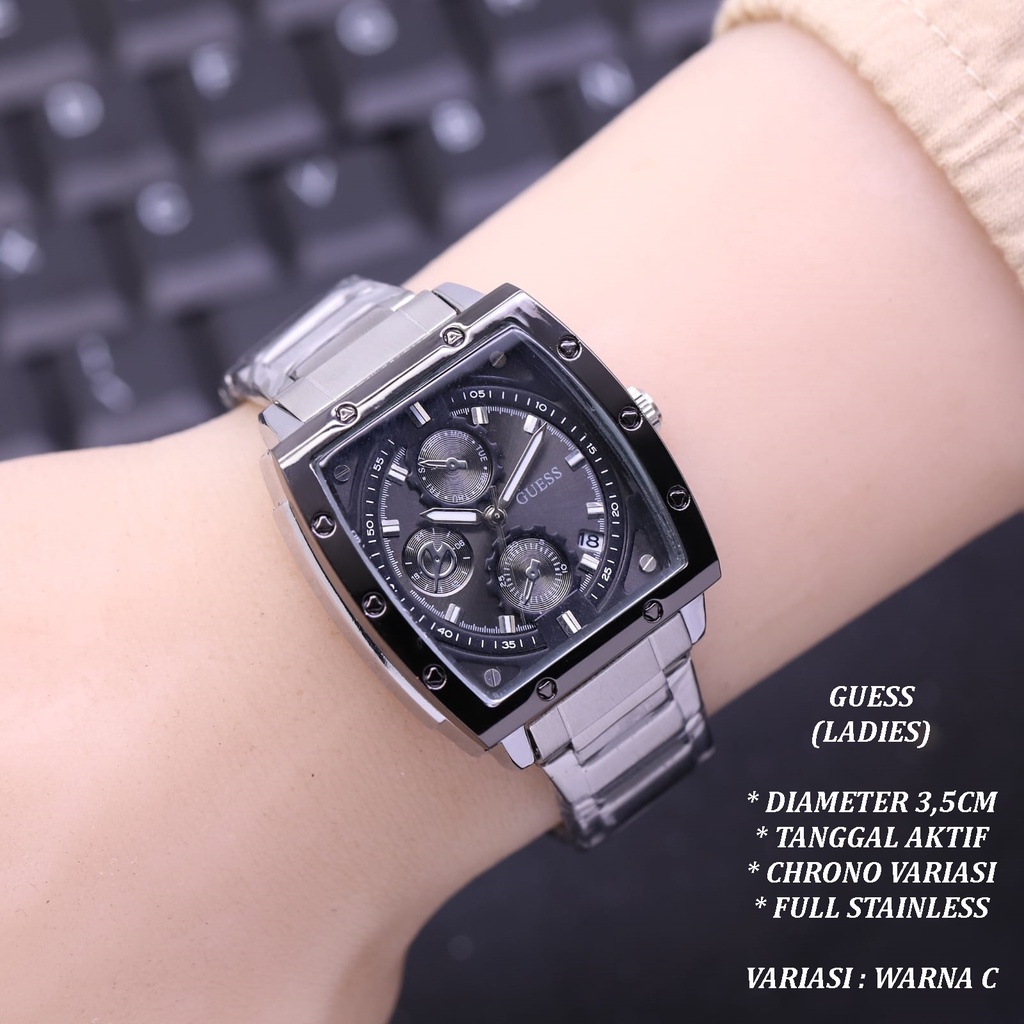 (BISA COD) JAM TANGAN WANITA GUESS LS-0118 FULL STAINLEES TANGGAL AKTIF CHRONO VARIASI