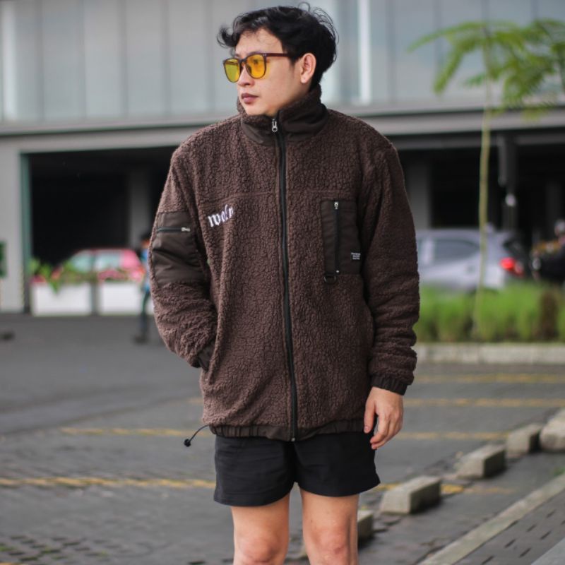 Jaket sherpa pria warna polos coklat  size xl premium