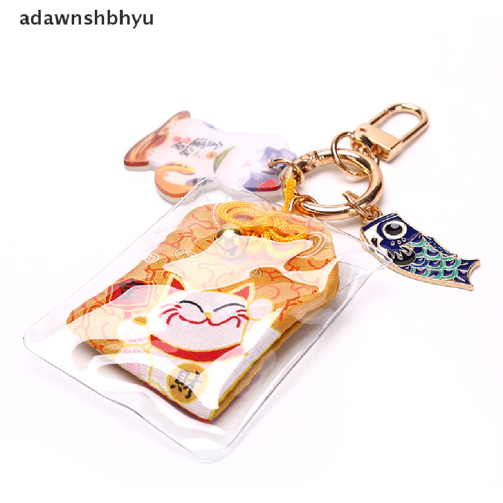 Adawnshbhyu 1X Omamori Maneki Neko Penghilang Kemalangan Lucky Key Holder Gantungan Kunci Gantungan Kunci Hadiah ID