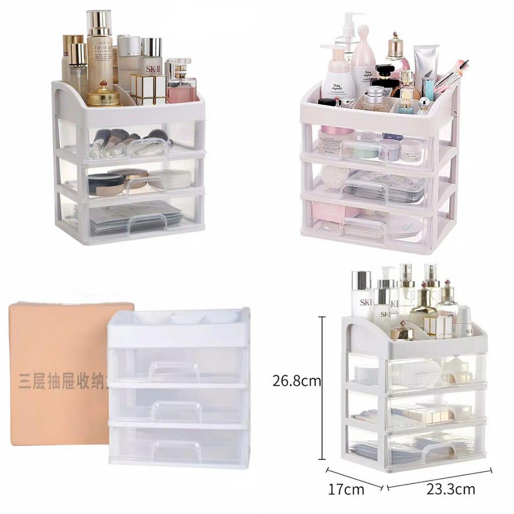 OTS 984. Rak Kosmetik 3 Susun Transparan Multifungsi Laci Kosmetik Plastik Rak Makeup Organizer Serbaguna