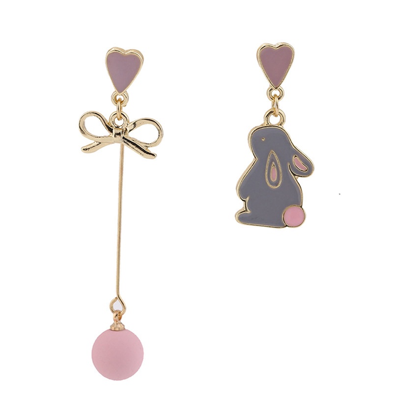 Asimetri Fashion Kucing Lucu Kipas Anting-Anting Kitten Stud Earrings Pink Rabbit Cherry Blossom Aksesoris Tren Pesta Perhiasan Hadiah