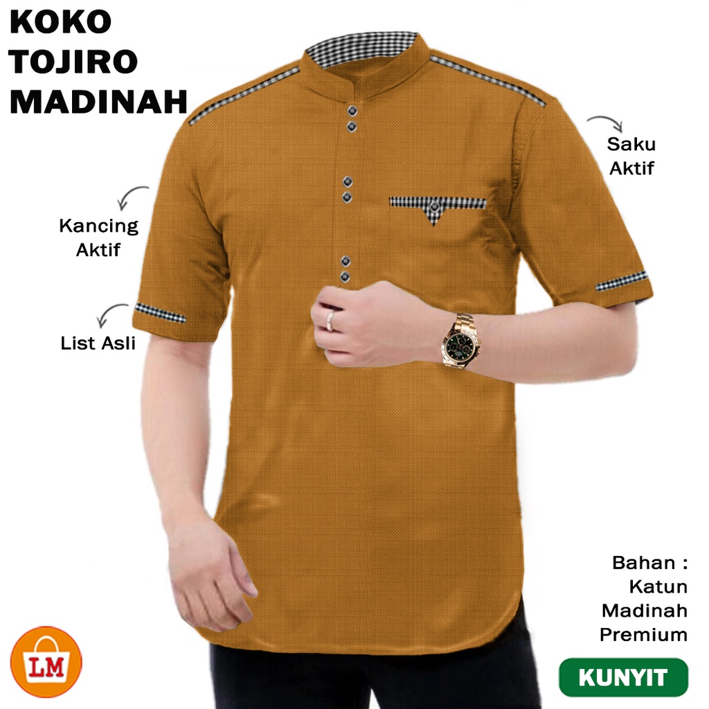 TERMURAH Baju Muslimin Koko Pria KOKO TOJIRO Lengan Pendek Bahan Katun Madinah Premium Berkualitas LMS 18849