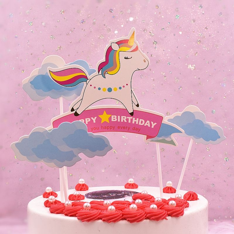 TOPPER CAKE UNICORN AWAN / HIASAN KUE DESIGN UNICORN DAN AWAN