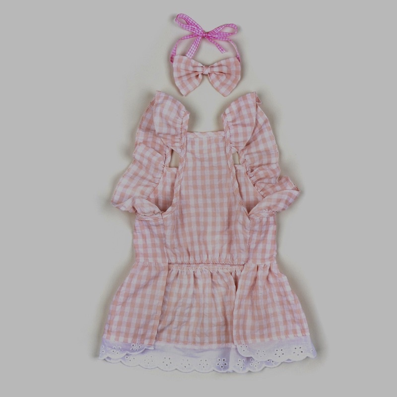 Narae pink plaid dress with head band ribbon