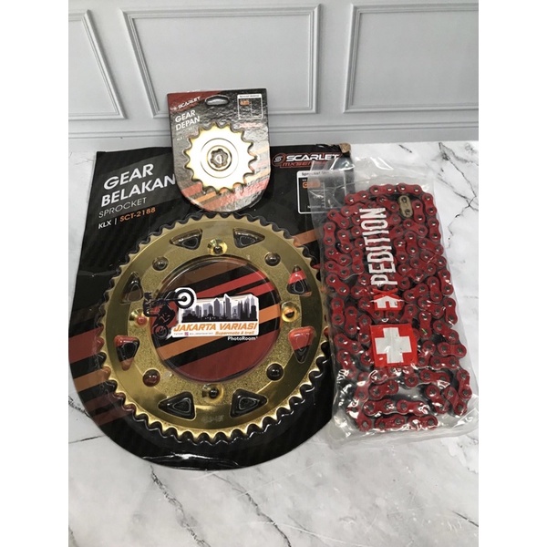 gear klx d-tracker gear 428 trabas supermoto harian gear scarlet rantai expedition biru edition