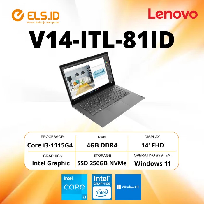 Laptop Lenovo V14-ITL 81ID i3-1115G4 4GB SSD 256GB 14' W11+OHS