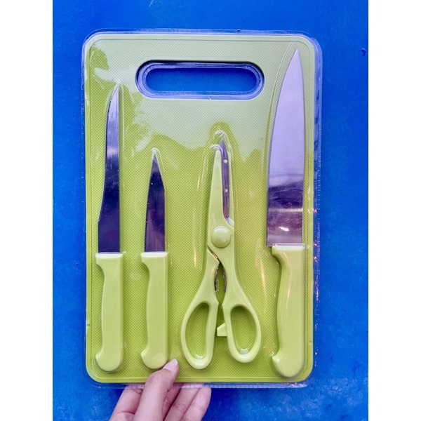 Talenan Set Lengkap 5in1 Warna Warni Pisau Gunting Dapur Set Multifungsi Cantik Full Lengkap Peralatan Dapur