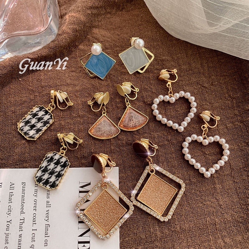 Anting Fashion Klip Telinga Mutiara Gaya Korea Anting Mode Retro High-End Ladies Earrings