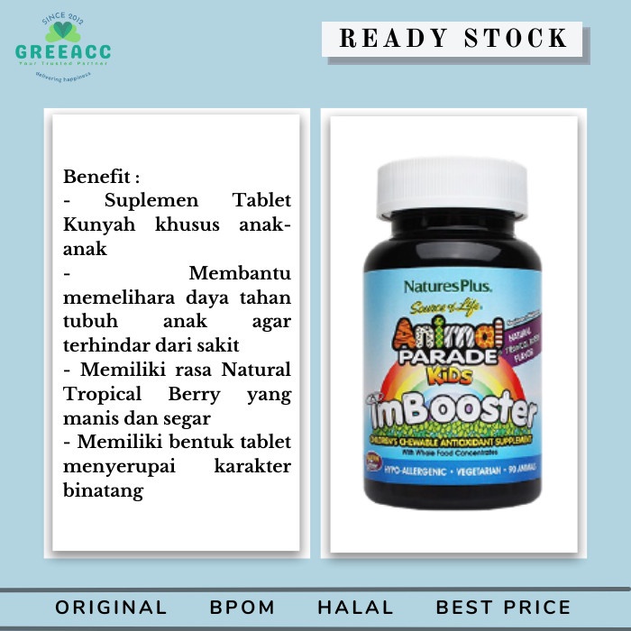 Nature's Plus Animal Parade Kids Imbooster 90 Tab Chew Immune Booster