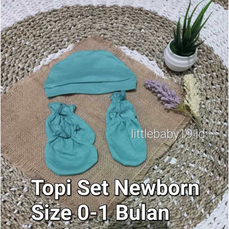SET Topi Sarung Tangan&amp;Kaki Premium Baby Newborn Polos SNI