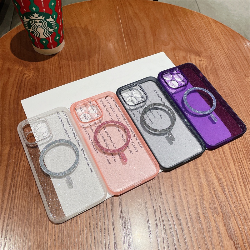 Luxury premium shockproof case iPhone 14 Pro Max case Iphone13 12 Promax14 Plus metal magnetic Ungu Kamera Transparan Sepenuhnya Tertutup Perlindungan shockproof Belakang Lembut