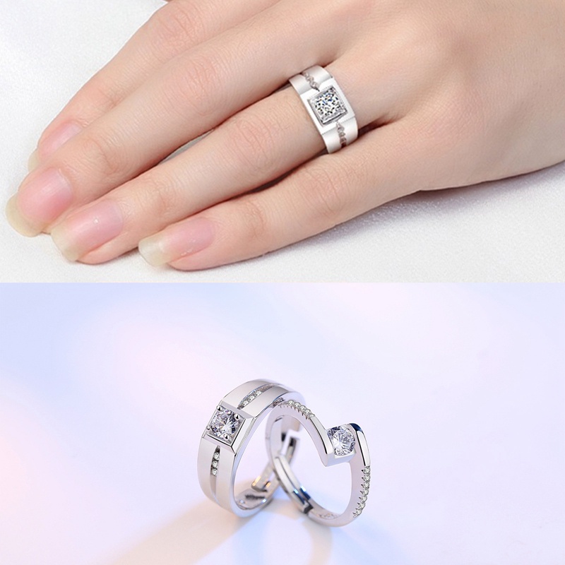 S925 Sterling Silver Fashion Berbentuk Hati Pasangan Cincin Soulmate Rings Hadiah Valentine Untuk Pria Dan Wanita