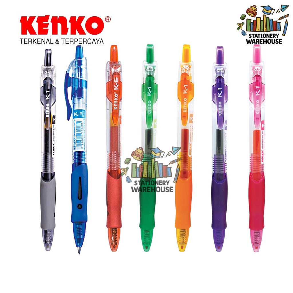 

GEL PEN K-1 K1 0.5 mm KENKO Retractable Hitam , Biru , Merah , Pink , Hijau , ungu , orange Pena / Pulpen