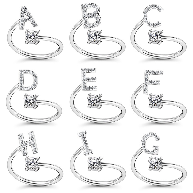 Cincin Huruf Inisial alphabet model korea cantik adjustable ring