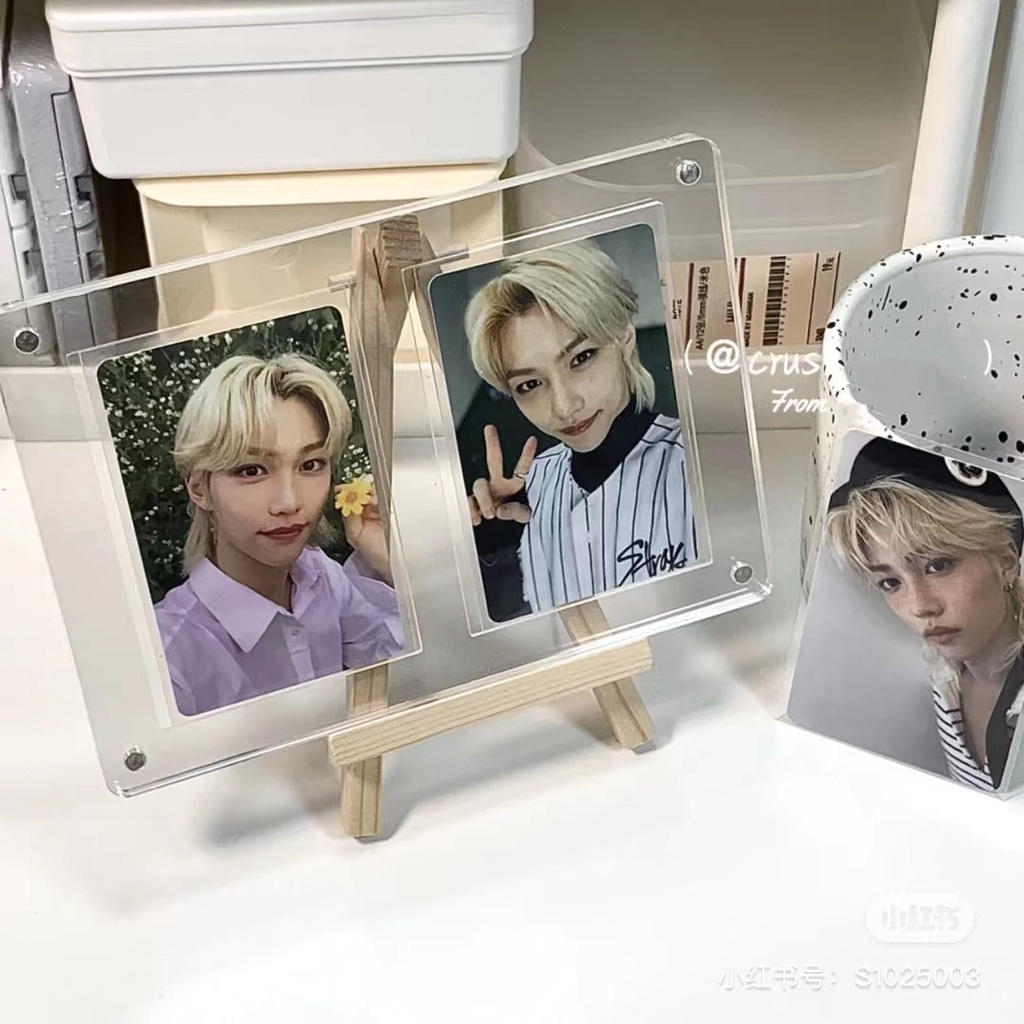 1per2x3 /4/9Slot Frame Foto Akrilik Dengan Alas Idol Photo Card Postcards Display Organizer Desktop Standing Game Cards Collection