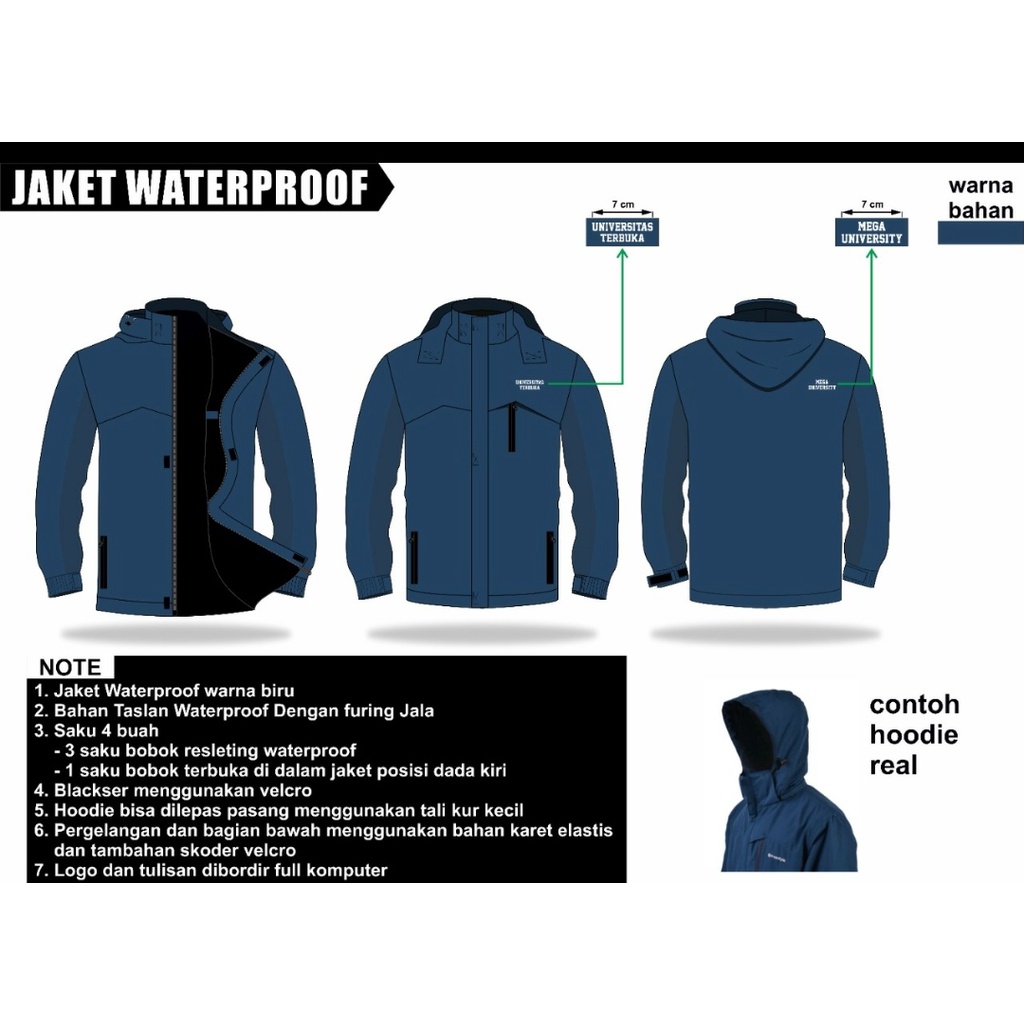 PRE ORDER JAKET WATERPROOF UNIVERSITAS TERBUKA