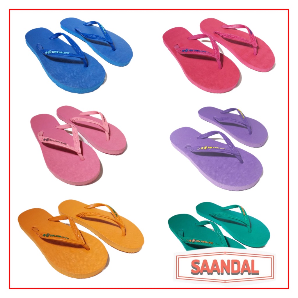 Sandal Jepit Wanita Karet Warna Polos Sun Swallow Original (Bisa Eceran)