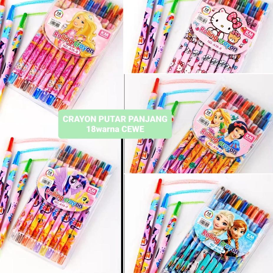

[KODE RHV] CRAYON PUTAR PANJANG 12warna atau 18warna/krayon/rolling crayon/twist crayon