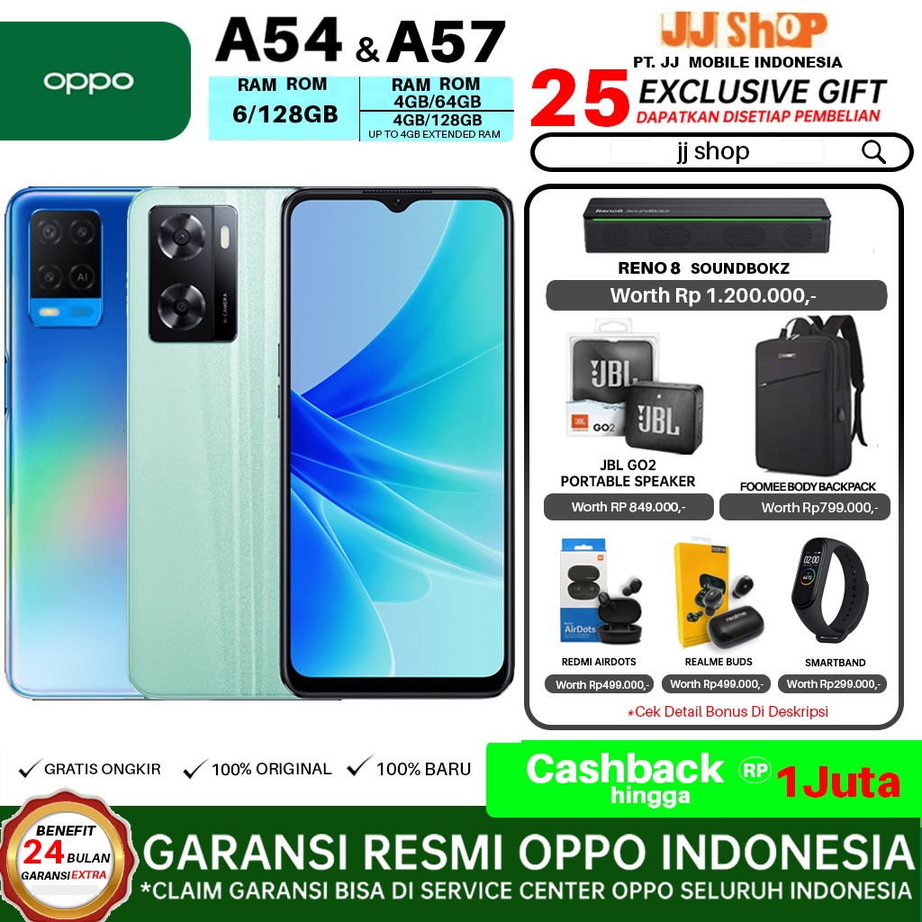 OPPO A54 &amp; A57 6/128 4/128 4/64 GB RAM 6GB 4GB ROM 128GB 64GB GARANSI RESMI