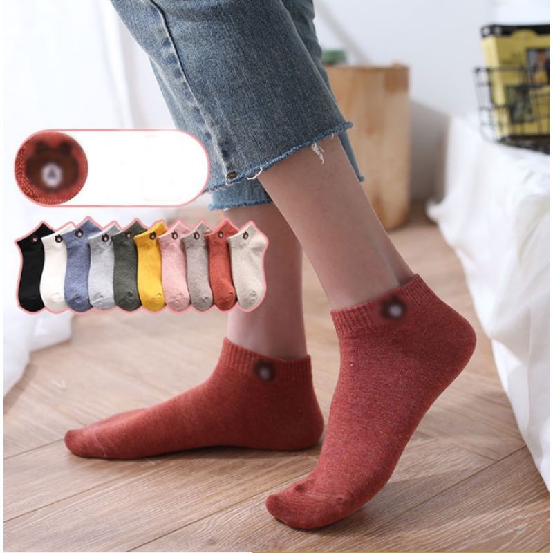 Kaos Kaki Beruang Coklat / Kaos Kaki Ankle Cute / Short Socks / Kaos