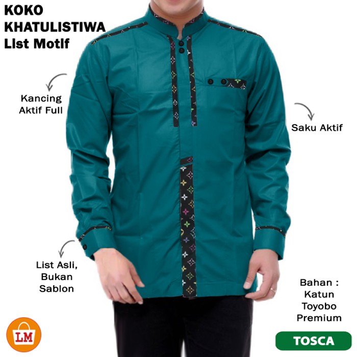 Baju Pria Muslim KOKO KHATULISTIWA List Motif Lengan Panjang Big Size Oversize S-XL LMS 30356