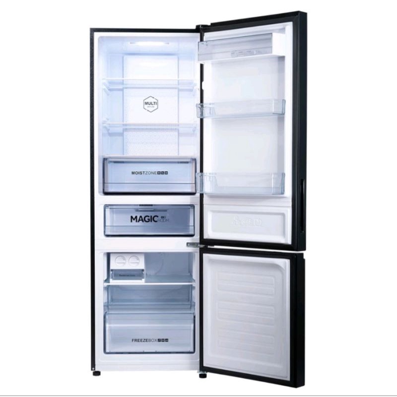AQUA AQR350RBG(BK) KULKAS 2 PINTU FREEZER BAWAH 324 LITER